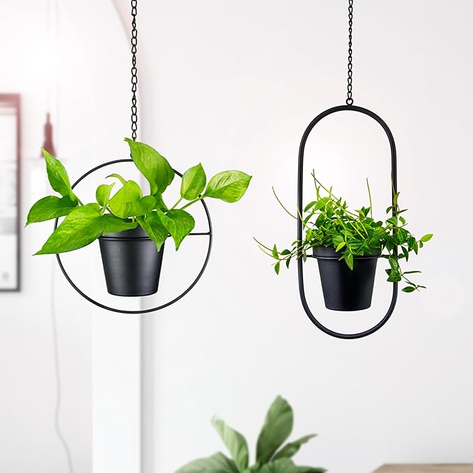 Metal Hanging Planters, Modern Plant Hanger - Image 2