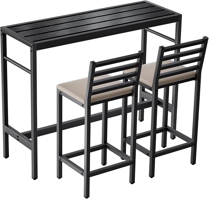 Outdoor Patio Bar Set 3 Piece, 2 Cushioned 41" Bar Stools, Metal Bar Table and by Unknown