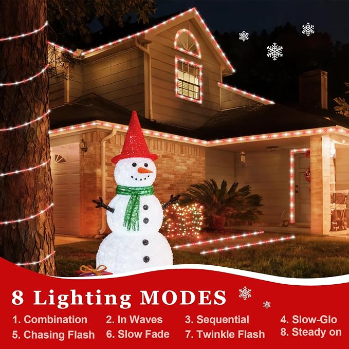 QITONG Red and White Solar Rope Lights, 2 Pack Each 33ft 100 LED Christmas - Image 5