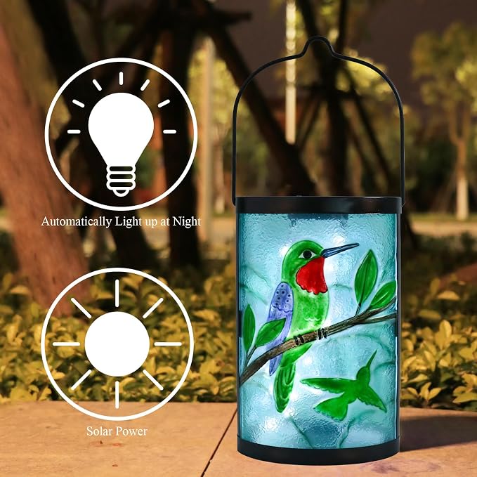 Hanging Solar Lantern Outdoor Waterproof Hummingbird Solar Lights Glass - Image 2