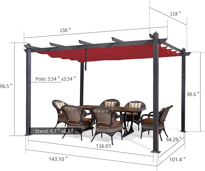 PURPLE LEAF 10' X 13' Outdoor Retractable Pergola Patio Metal Shelter - Image 8