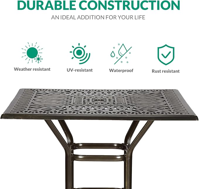 VIVIJASON 5-Piece Bar Height Patio Dining Set, All Weather Cast Aluminum - Image 4
