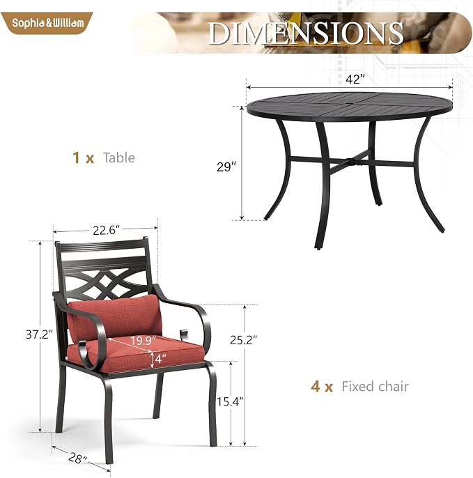 Sophia and William Outdoor Patio Dining Set - Image 6