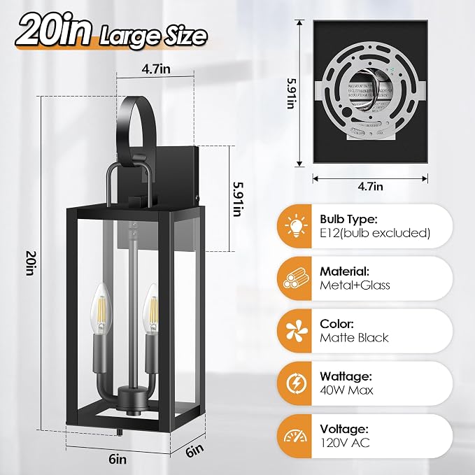 20'' Large Outdoor Wall Light Fixtures - Image 5