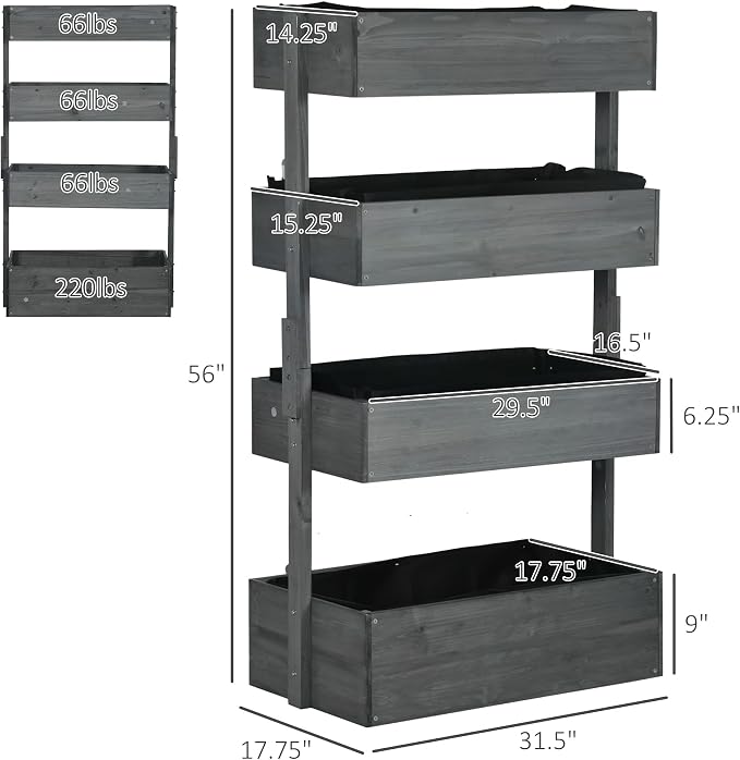 Outsunny Vertical 4 Tier Raised Garden Bed, Wooden Planter Box, Self-Draining - Image 7