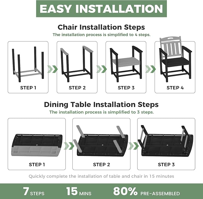 HDPE Outdoor Dining Set, Patio Table and Chairs Set, All-Weather 7-Piece - Image 9