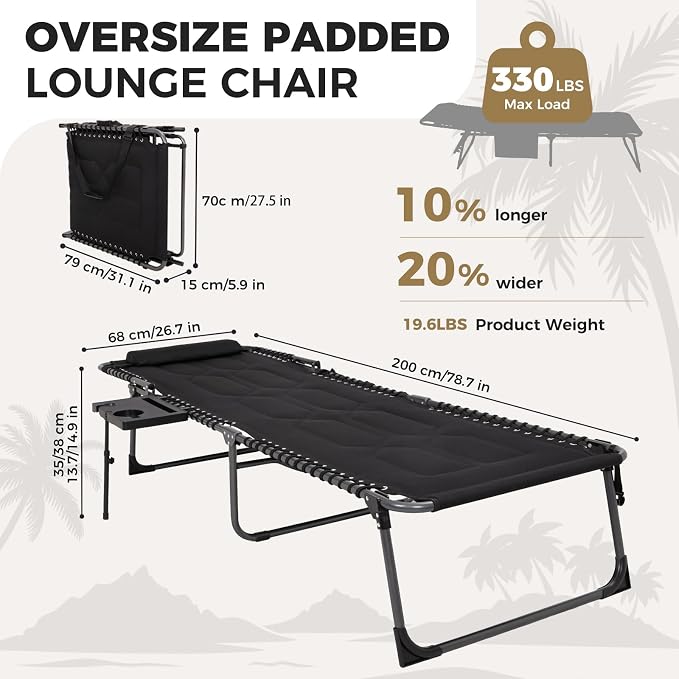 KingCamp Oversize Lounge Chair Outdoor, Extra Large Padded Folding 5 Positions - Image 2