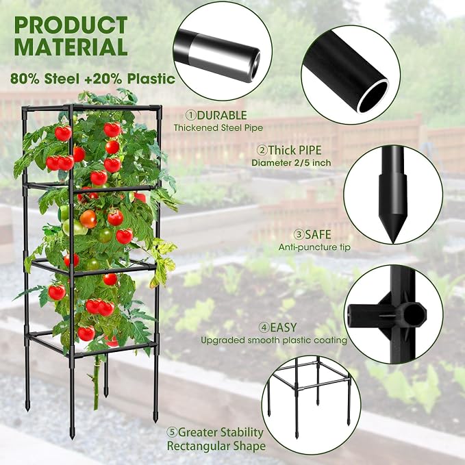 3 Pack Tomato Cages, Square Tomato Plant Stakes Support Cages Trellis - Image 2