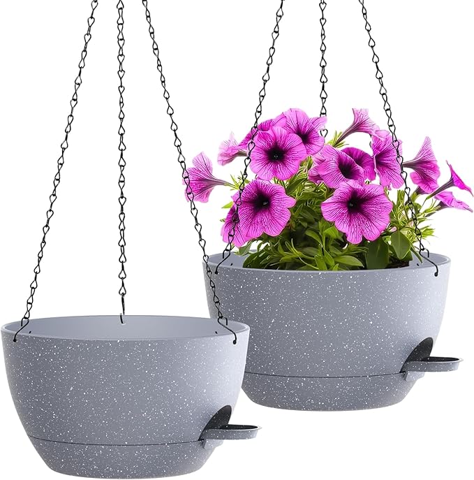 WOUSIWER Self Watering Hanging Planters, 2 Pack 12'' Plastic Pots by WOUSIWER