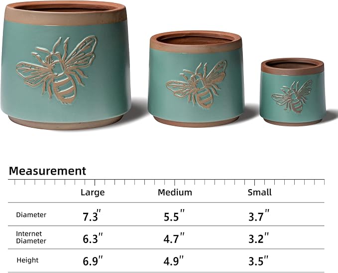 YBX Terracotta Pots Inch with Drainage Holes, Bee Decor, Ceramic Pots - Image 2