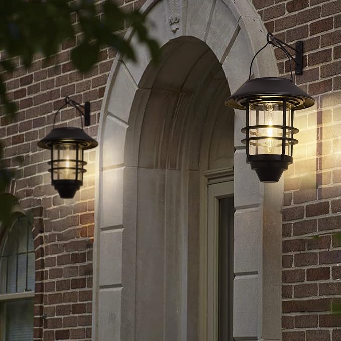 2 Pack Solar Wall Lanterns Outdoor Waterproof Hanging Solar Wall Lights Glass - Image 4