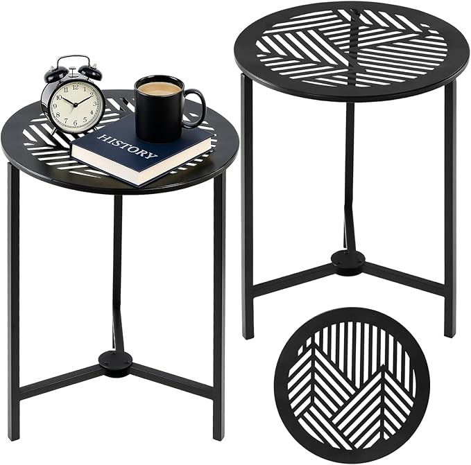Party Zealot Set of 2 Small Round Metal Side Tables, 13-Inch Black Outdoor End by PartyZealot