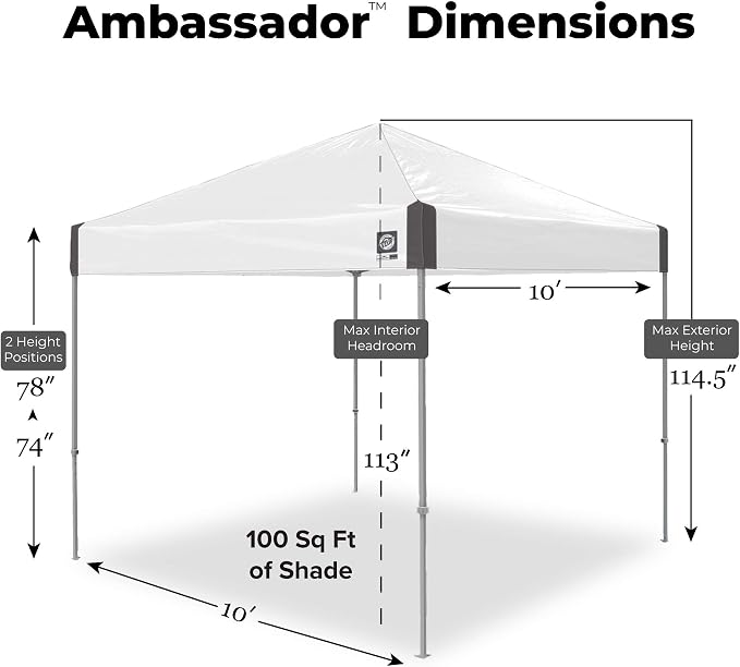 E-Z UP Ambassador Instant Pop Up Canopy Tent, Roller Bag and 4 Piece Spike Set - Image 5