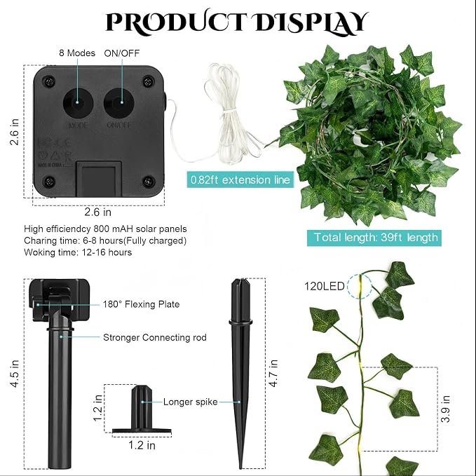 Outdoor Solar Fairy Lights, 39.3ft Ivy Fairy Lights - Image 3