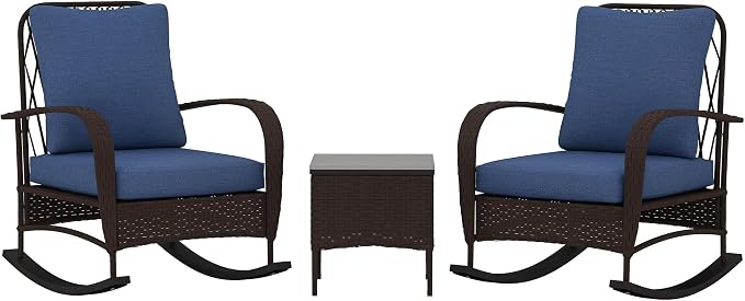 Outsunny 3 Piece Wicker Patio Furniture Set, PE Rattan Rocking Chairs by Outsunny