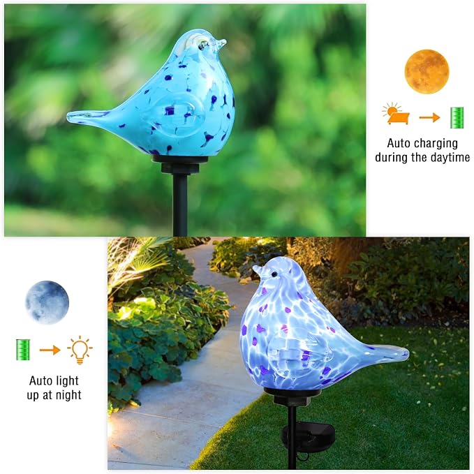 Bshine Solar Garden Decoration Outdoor Bluebird Lights, Hand Blown Glass - Image 3