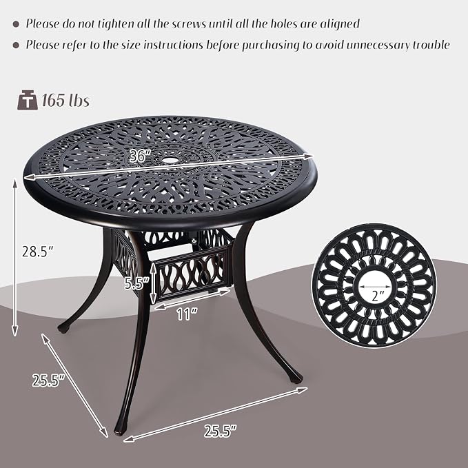 Tangkula 36 Inch Outdoor Dining Table, Round Cast Aluminum Patio Dining Table - Image 3