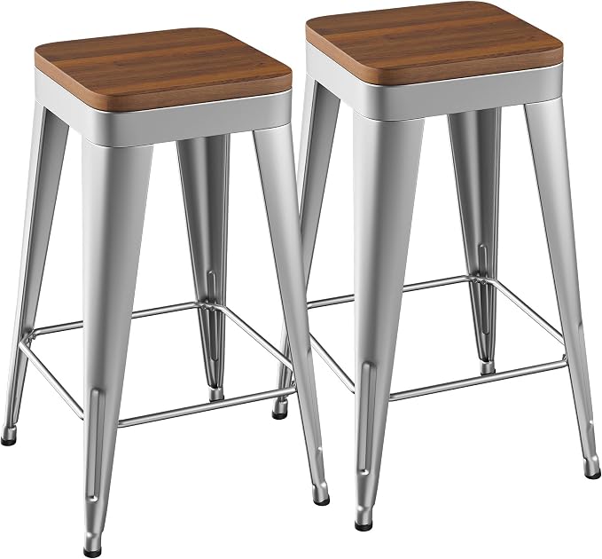 Bar Stools Set of 2 Metal Bar Stool Counter Height Bar Stools Sliver, Modern by POINTANT