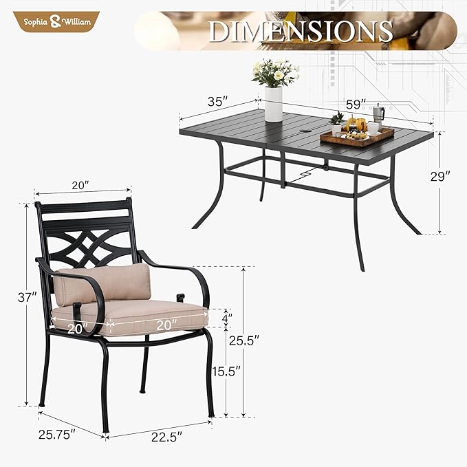 Sophia and William Outdoor Patio Dining Set - Image 7
