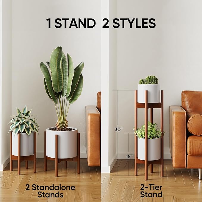 MUDEELA 2 Pack Indoor Plant Stands, 2 Tier Tall Plant Stand 30 inches, Mid - Image 4