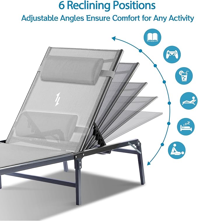 2 Pack Foldable Chaise Lounge Chair - Image 4
