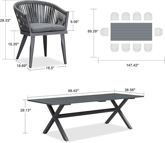 PURPLE LEAF 11 Pieces Outdoor Dining Set - Image 7