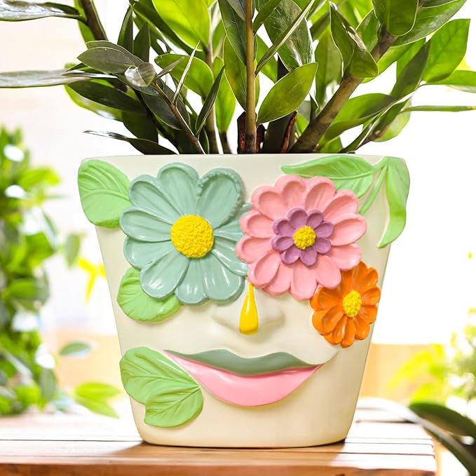 GUGUGO 8 Inch Large Flower Face Planters, Abstract Unique Head Plant Pot by GUGUGOHOMEDECOR