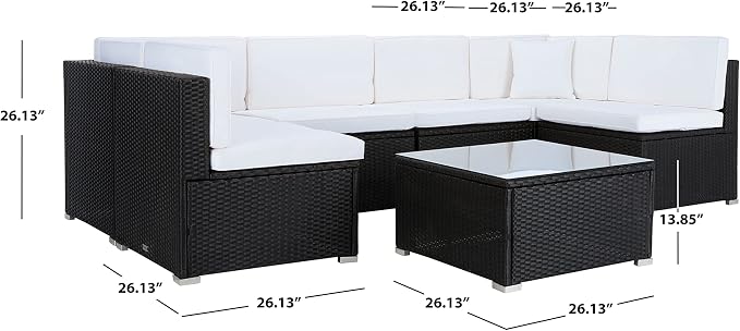 SAFAVIEH Outdoor Sectional Diona Black/White Outdoor Living Set - Image 11