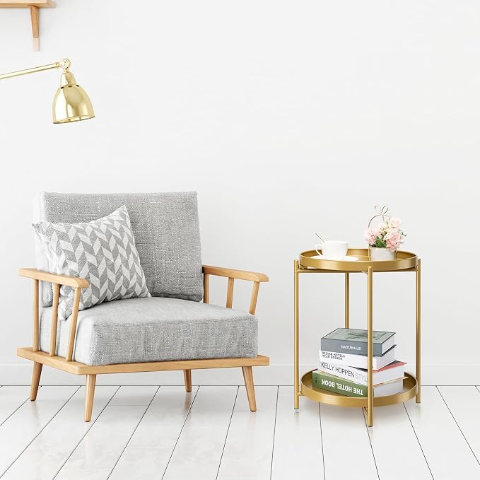danpinera 2-Tier End Table, Outdoor Side Table Metal Round Side Table - Image 8