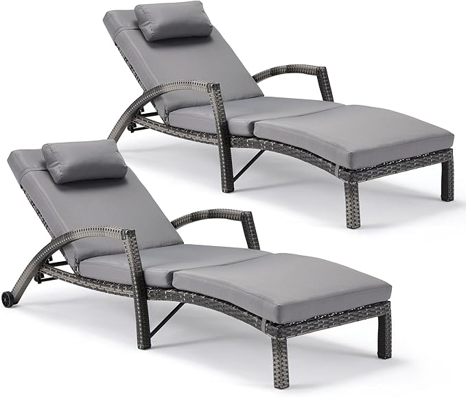 HOMREST Chaise Lounge Chairs Set of 2, PE Rattan Wicker Patio Lounge Chair by HOMREST