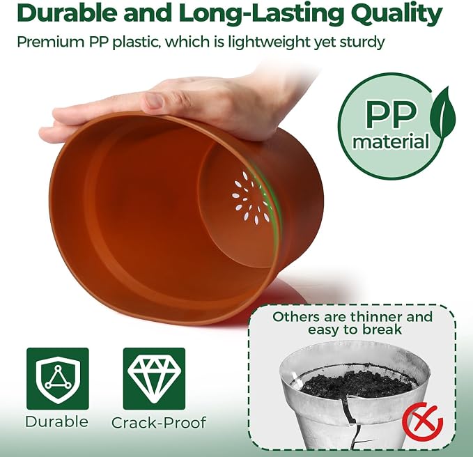 T4U 7.5 Inch Plant Pots 6 Pcs, Flower Pots - Image 3
