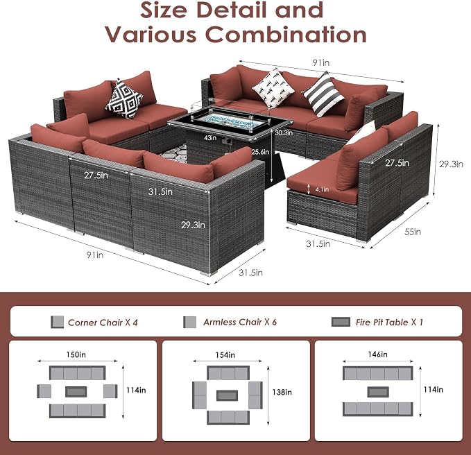 BULEXYARD 11 Piece High Back Outdoor Patio Set - Image 6