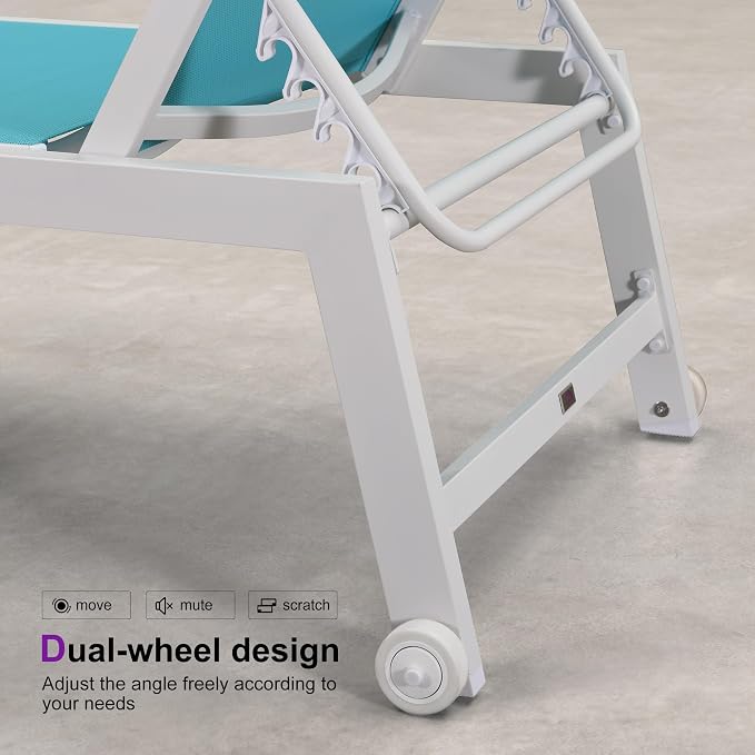 PURPLE LEAF Patio Lounge Chair 2 Pieces White Aluminum Outdoor Chaise Lounge - Image 7