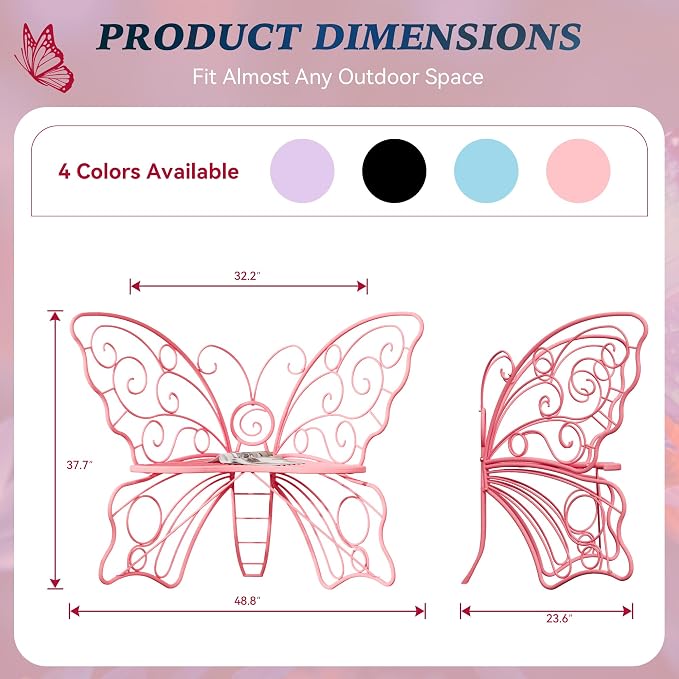 49 Inch Outdoor Bench, Weatherproof Butterfly Front Porch Benches - Image 2