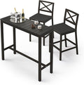 Outdoor Bar Height Table and Chairs Set, 3 Piece Black Top and Bronze Leg Patio by COZYMAN