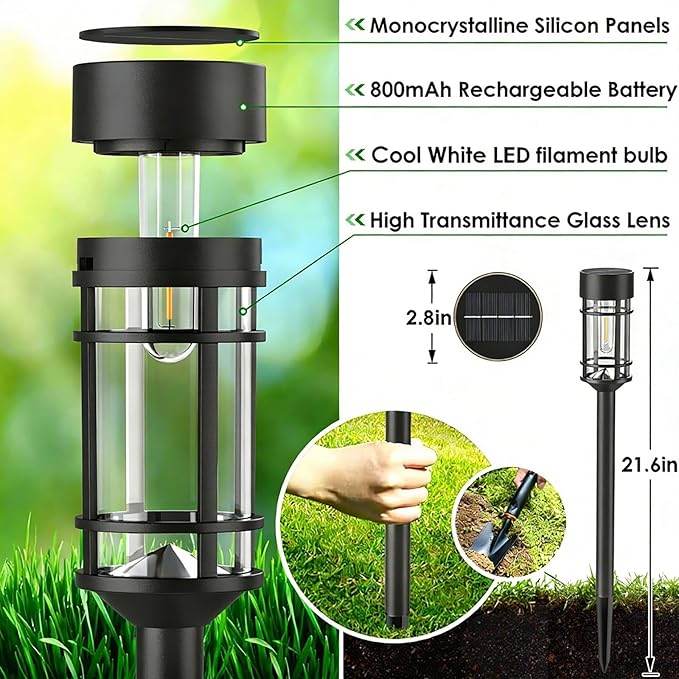 Mancra Solar Pathway Lights Outdoor, 8 Pack Metal Glass Solar Lights Outdoor - Image 3
