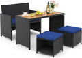 Tangkula 4 Pieces Patio Dining Set, Space Saving PE Rattan Loveseat by TANGKULA
