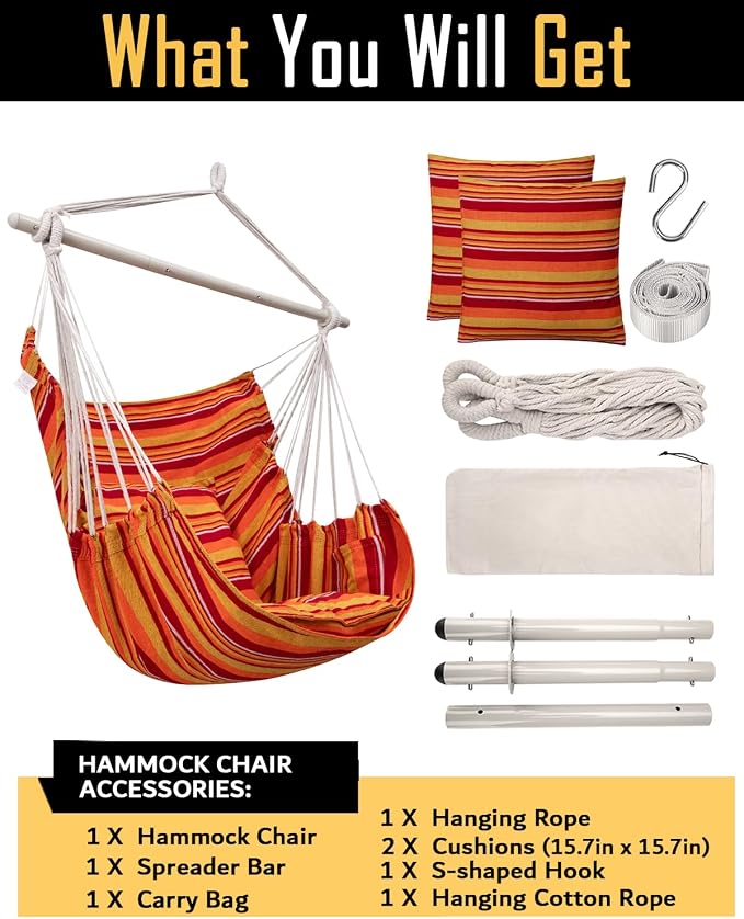 ADVOKAIR Hammock Chair Hanging Chair Swing Large Indoor - Image 7