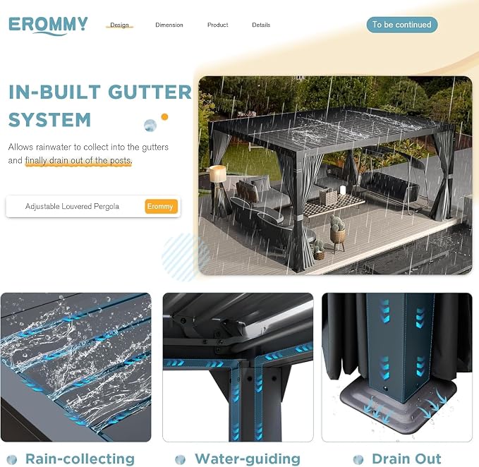 EROMMY Louvered Pergola 10' x 12', Outdoor Aluminum Pergola - Image 3