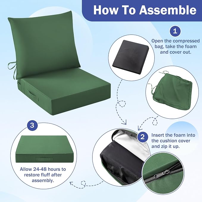 Outdoor Seat Cushion Set, Waterproof & Fade Resistant Patio Chair Cushions - Image 8