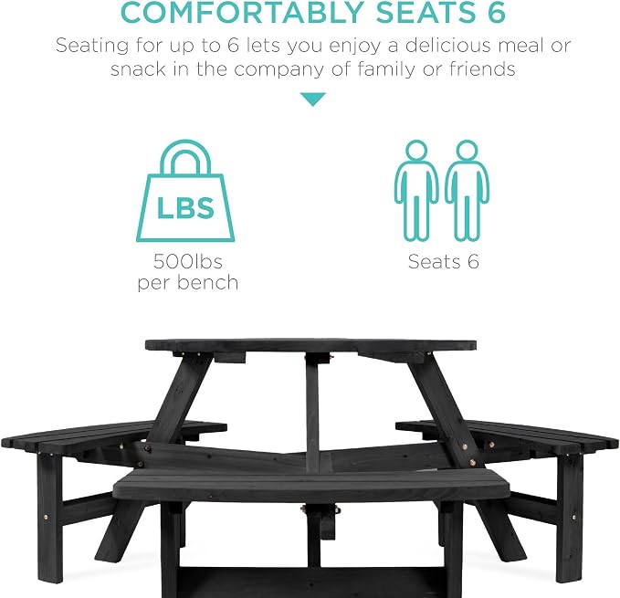 Best Choice Products 6-Person Circular Outdoor Wooden Picnic Table - Image 4