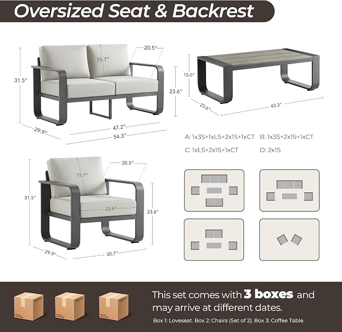 CHITA Outdoor Furniture Set 4 Piece, 4-Seats Patio Conversation Set - Image 7