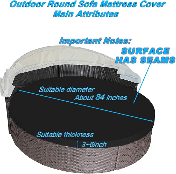 Round Outdoor Daybed Cushion Cover Replacement, Anti-UV Water-Resistant Patio - Image 2