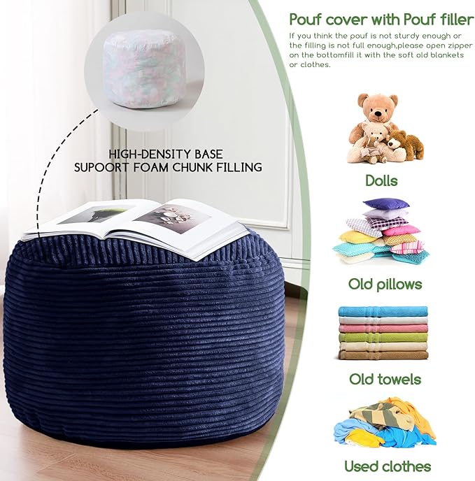 HIGOGOGO Round Stuffed Pouf Ottoman, Corduroy Poufs - Image 5
