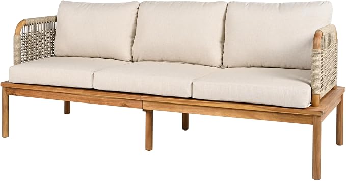 4-Piece Acacia Wood and Rope Patio Sofa Set, Outdoor Conversation Set - Image 6