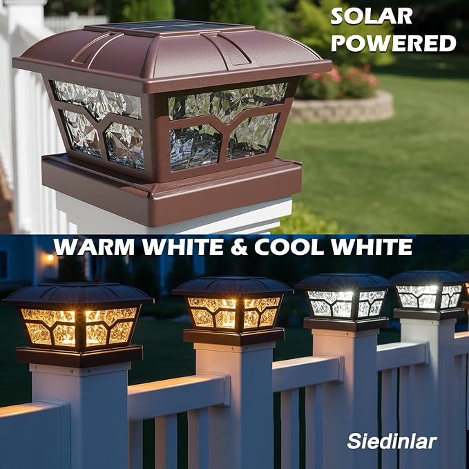 SIEDiNLAR Solar Post Cap Lights Outdoor 2 Color Modes 8 LEDs - Image 2