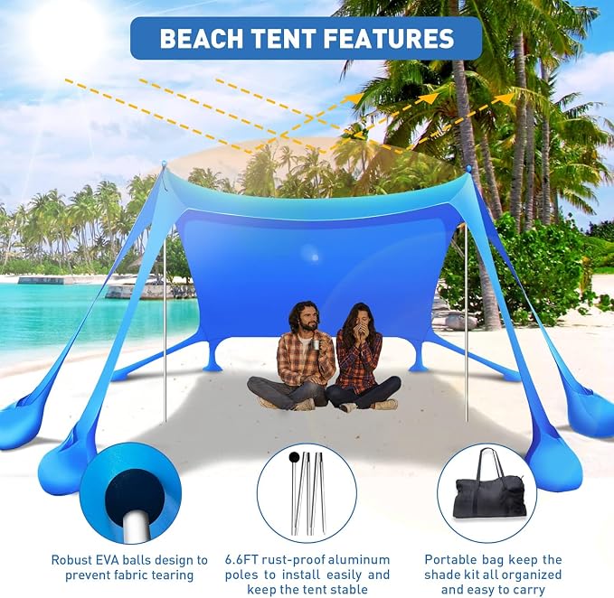 Beach Tent Sun Shelter 10x10ft Beach Canopy Easy Pop Up Sun Shade Portable - Image 3