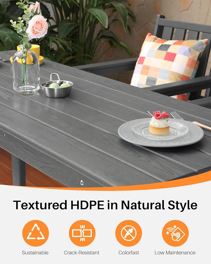 3 Pieces HDPE Outdoor Patio Bar Set, Rectangular Bar Height Table and Chairs Set - Image 4
