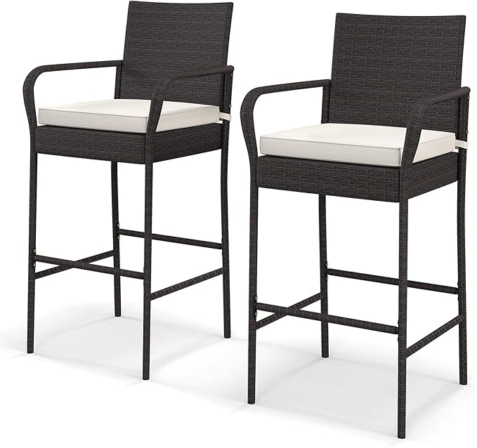Tangkula Patio Wicker Barstools Set of 2, Outdoor PE Rattan Bar Chairs by TANGKULA
