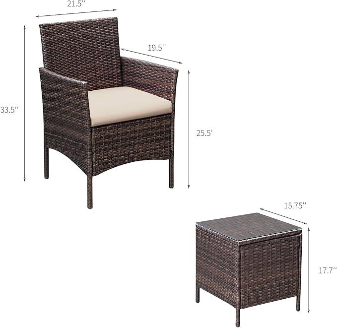 Greesum 3 Pieces Patio Furniture Sets Outdoor PE Rattan Wicker Chairs - Image 7